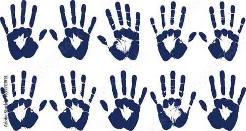 United Group of Handprints Together in Solidarity with Blue Ink Representing Unity Strength and Support in a Collective Display of Togetherness
