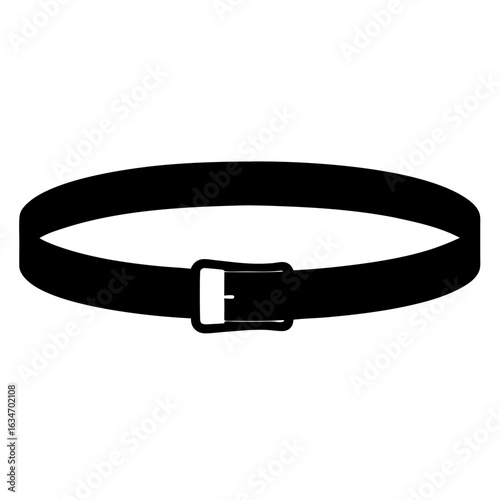 Stylized black leather belt with a metal buckle on white background