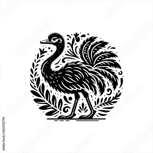 An ornate ostrich illustration