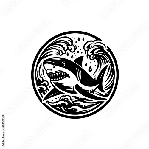 Shark in a circle of waves