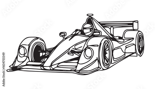 Continuous one single minimal line drawing formula racing car