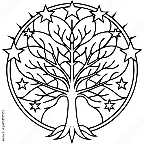 Cosmic Tree Mandala on White