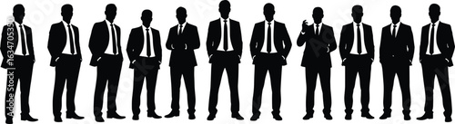 Silhouettes of businessmen in suits, corporate team, business leadership, office workers, teamwork concept, professional attire, business meeting