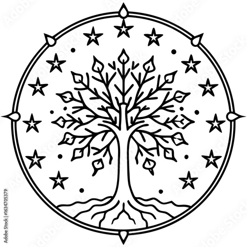 Cosmic Tree Mandala on White