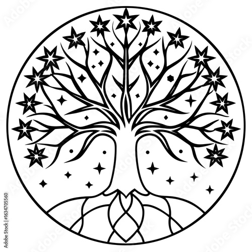 Cosmic Tree Mandala on White