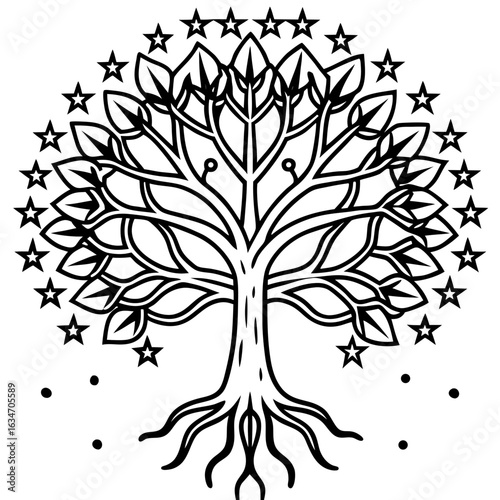 Cosmic Tree Mandala on White