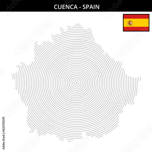 Geographical map of Cuenca Spain with concentric outlines