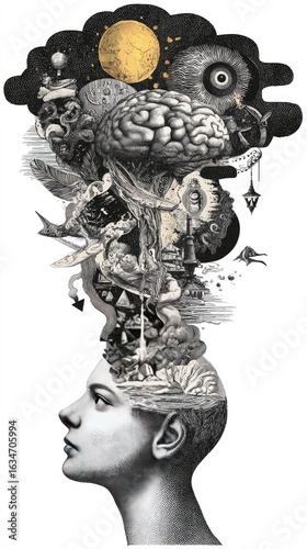 A woman's head,  mind's chaotic world