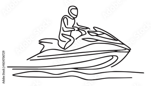 Continuous one single minimal line drawing watercraft
