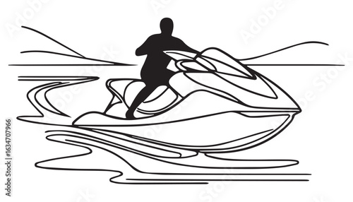 Continuous one single minimal line drawing watercraft