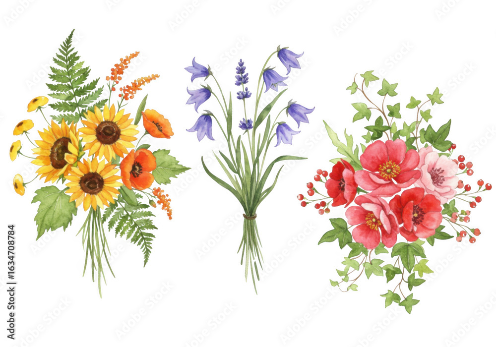 Fototapeta premium Floral bouquets isolated on transparent background