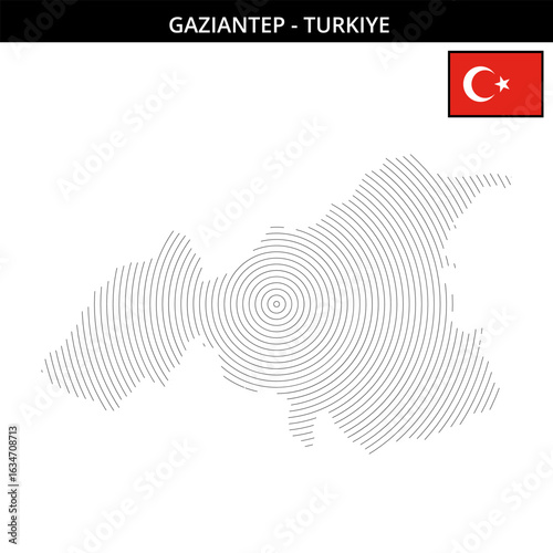 Geographical map of Gaziantep with Turkish flag details