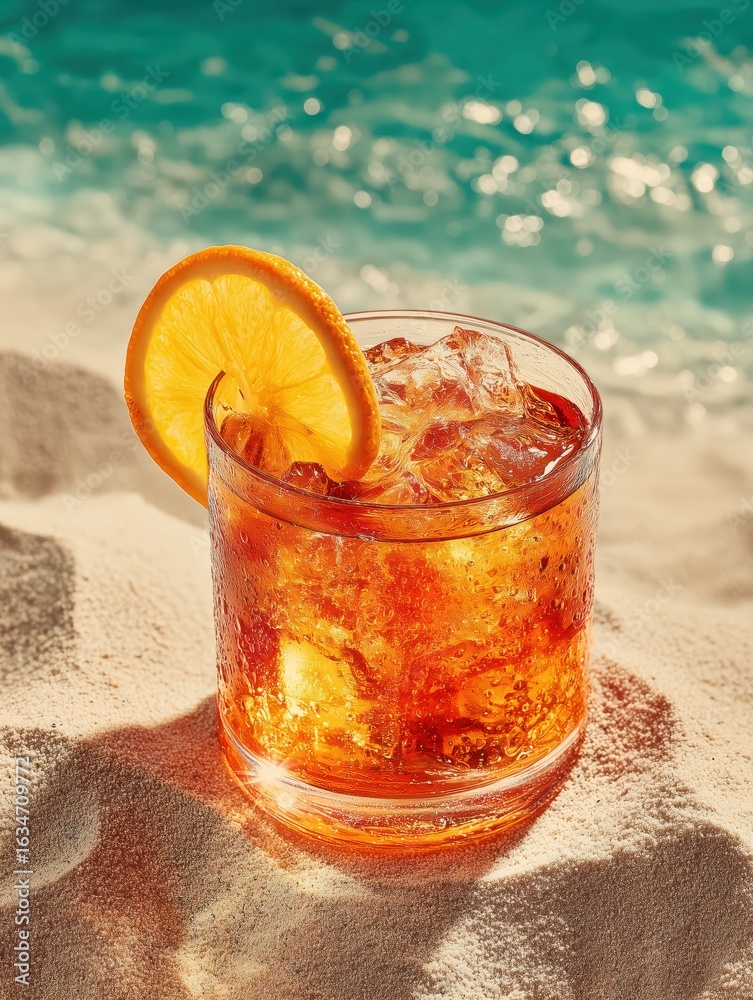 Luxury vibrant orange summer cocktail in a modern tumbler glass on turquoise water’s edge, suitable for commercial beverage photography, lifestyle campaigns, and summer holiday promotions. Luxury vibrant orange summer cocktail in a modern tumbler glass on turquoise water’s edge, suitable for commercial beverage photography, lifestyle campaigns, and summer holiday promotions.