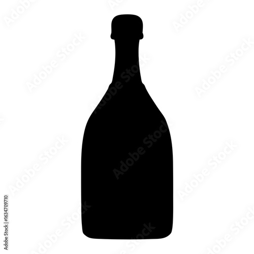 Silhouette of a bottle of champagne or sparkling wine against white backdrop