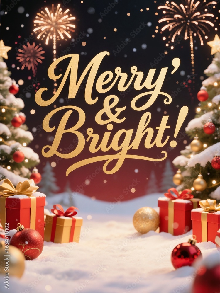Obraz premium Merry & Bright with Fireworks and Gifts