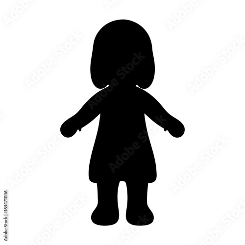 Girl silhouette icon for children or education themes, Black silhouette of a young girl with short hair and a dress, often used in educational, childcare, or family-related visual content.
