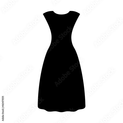 Elegant Black Dress Silhouette with Slim Waist and Flowing Skirt