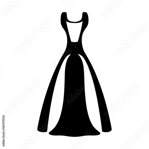 Elegant black dress with full skirt design, suitable for a formal occasion