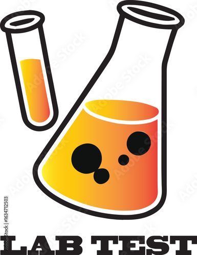 Orange liquid in laboratory glassware with black bubbles test tube beaker