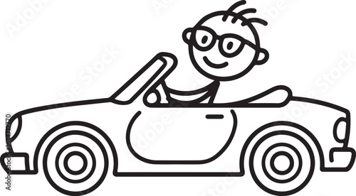 Stick Figure Driving Convertible Car Road Trip Adventure Transportation