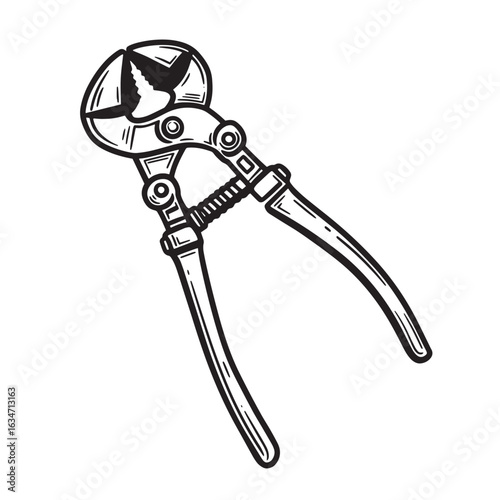 Hand drawn illustration of a black and white nippers tool for construction and repairs