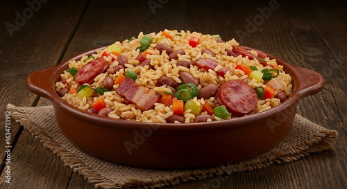 Brazilian food - Baião de Dois – Rice, Beans, and Dried Meat Dish with Regional Sides