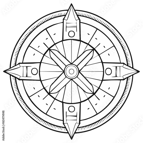 Elegant Line Art Compass Rose Illustration Navigator Tool Exploration Direction Guidance Decorative Design Element