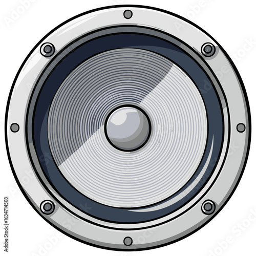 Audio speaker woofer cone cartoon illustration for music and sound concept
