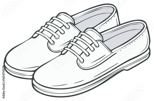 A simple black and white line art illustration of a pair of casual canvas sneakers with laces