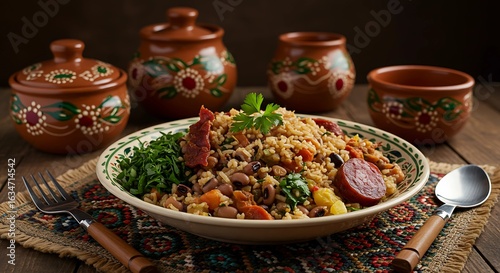 Brazilian food - Baião de Dois – Rice, Beans, and Dried Meat Dish with Regional Sides