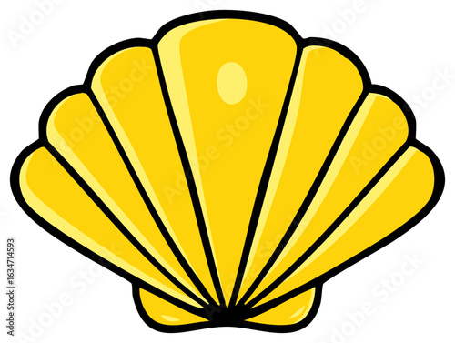 Vibrant yellow scallop seashell simple vector illustration representing ocean and beach themes