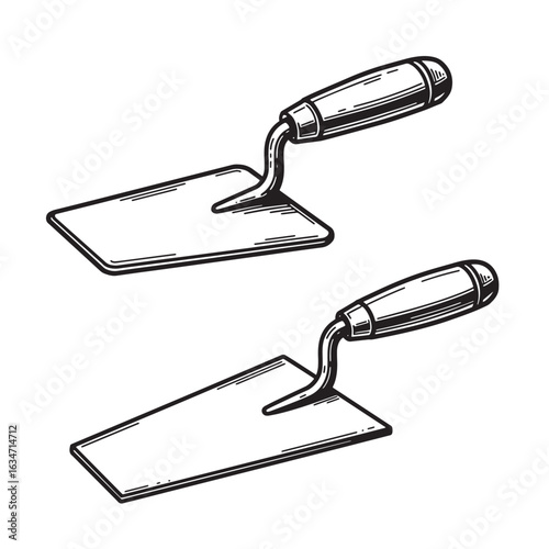 Hand drawn illustration of two construction trowels isolated on white background