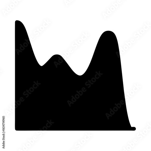 Abstract black mountain range silhouette on white background, creating a graphic shape