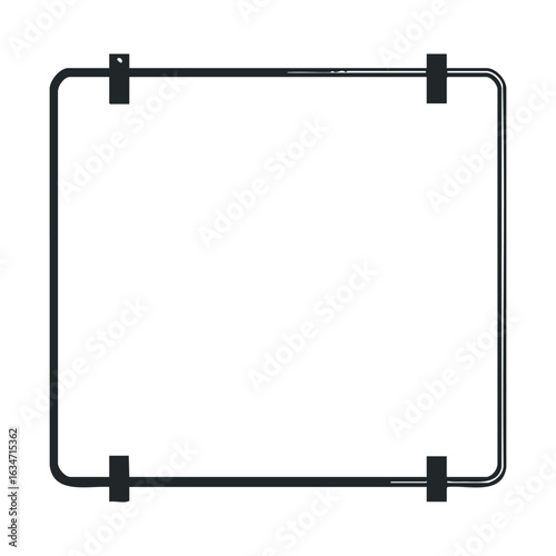 Blank square black frame with clips on white background