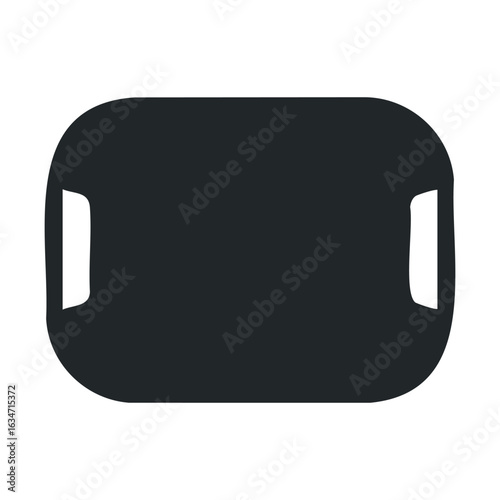 Rectangular black cutting board with handle openings on white background