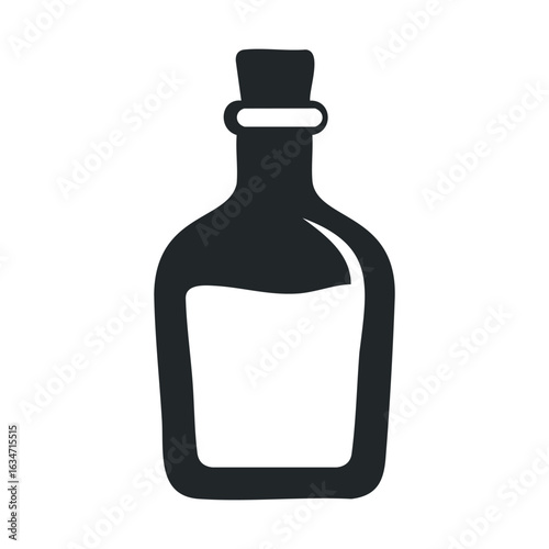 Minimalist black bottle silhouette with stopper on white background
