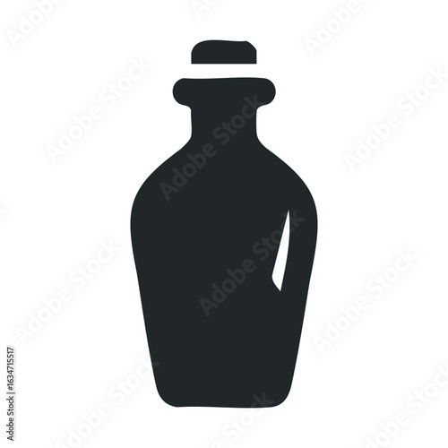 Silhouette of a glass bottle with cork stopper on white background
