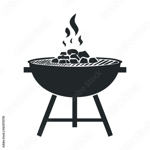 Grill with charcoal burning on barbecue for outdoor cooking
