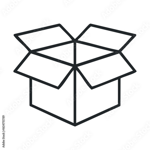 Open empty cardboard box with flaps up in black and white