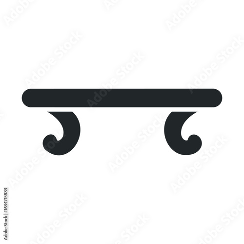 Minimalist black shelf with curved brackets on white background