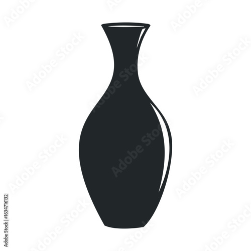 Minimalist silhouette of a curved ceramic vase on white background