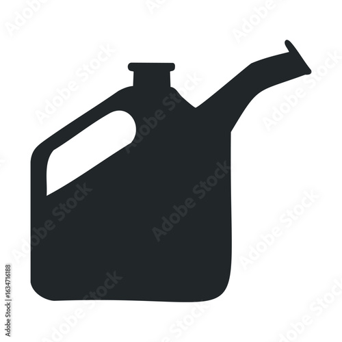 Black silhouette of a motor oil canister with spout on white background