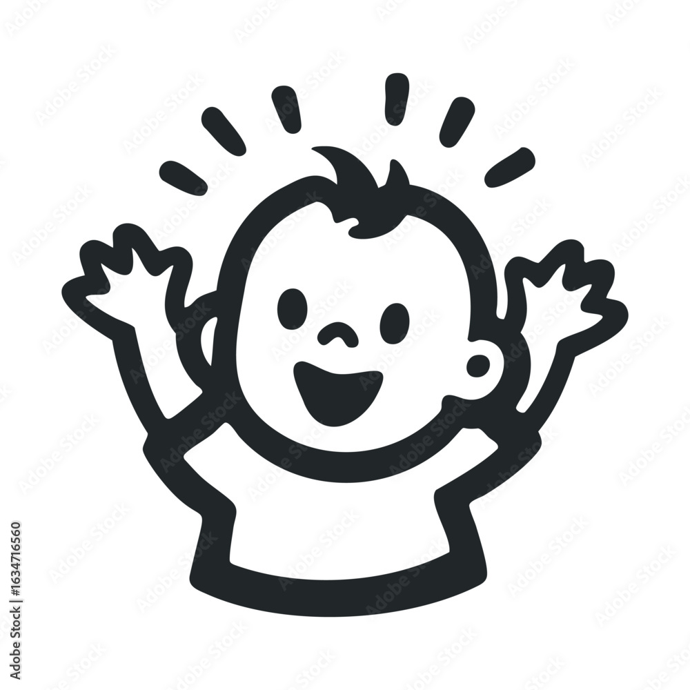 Obraz premium Joyful child cartoon icon with raised hands