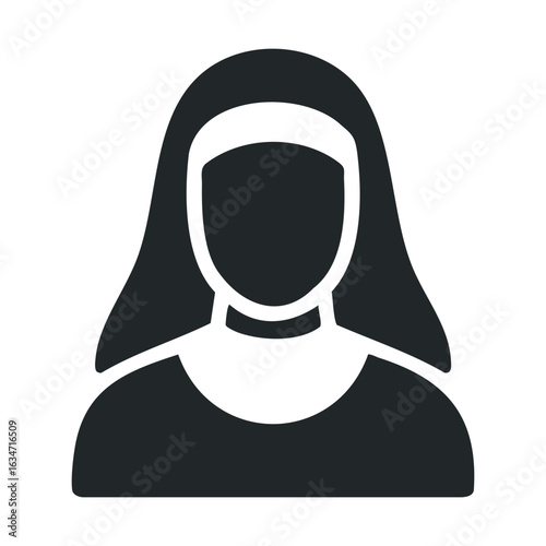 Nun silhouette icon in black and white design