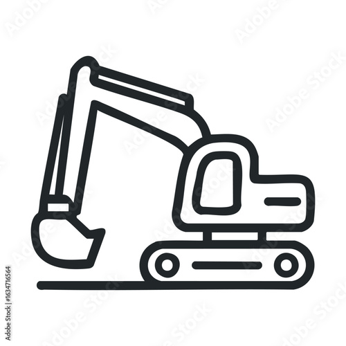 Outline illustration of a crawler excavator vehicle in profile view