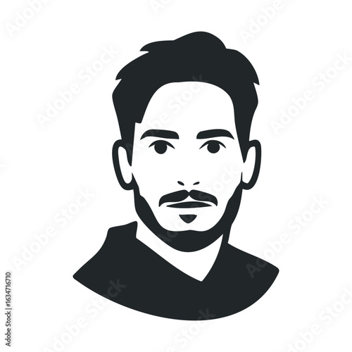 Silhouette illustration of bearded young adult male with short hair