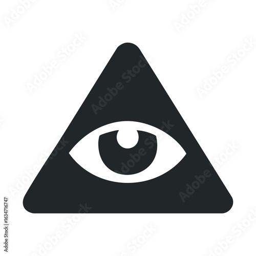 Black illuminati eye symbol inside triangle on white background