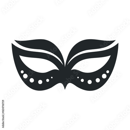 Black carnival mask with elegant pattern design on white background