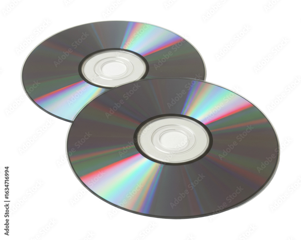 Reflective surface of two compact discs displaying iridescent light patterns. Cut out PNG Reflective surface of two compact discs displaying iridescent light patterns. Cut out PNG