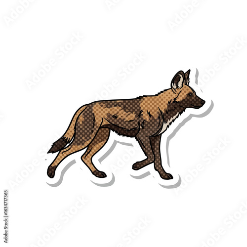 African Wild Dog Illustration: A stylized illustration captures the essence of an African wild dog, showcasing its unique features and markings in a dynamic pose.